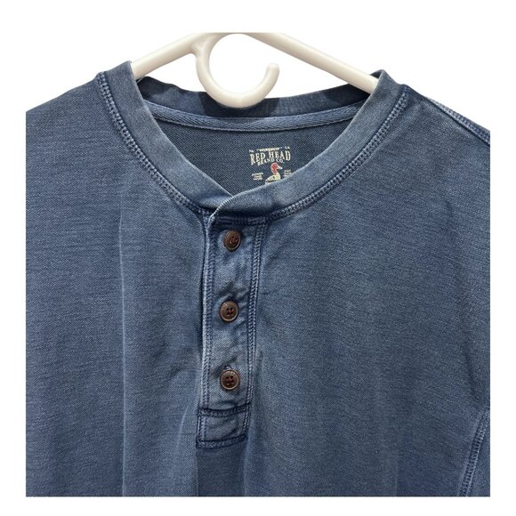 Red Head Henley Shirt Long Sleeve Pullover Men Medium Blue - Picture 3 of 6